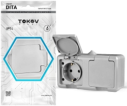 Розетка 2-м ОП Dita 16А IP54 250В с заземл. с крышкой сер. TOKOV ELECTRIC TKL-DT-R2Z-C06-IP54