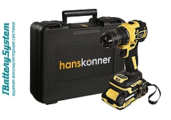Дрель аккумуляторная б/щ Hanskonner HCD2065C, 18В, 1BatterySystem,60Нм, пл.патрон, 2х2Ач, кейс