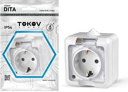 Розетка 1-м ОП Dita 16А IP54 250В с заземл. с прозр. крышк. бел. TOKOV ELECTRIC TKL-DT-R1Z-C01T-IP54