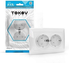 Розетка 2-м СП AVA 16А IP20 с заземл. защ. шторки в сборе бел. TOKOV ELECTRIC TKL-AV-R2FZSF-C01